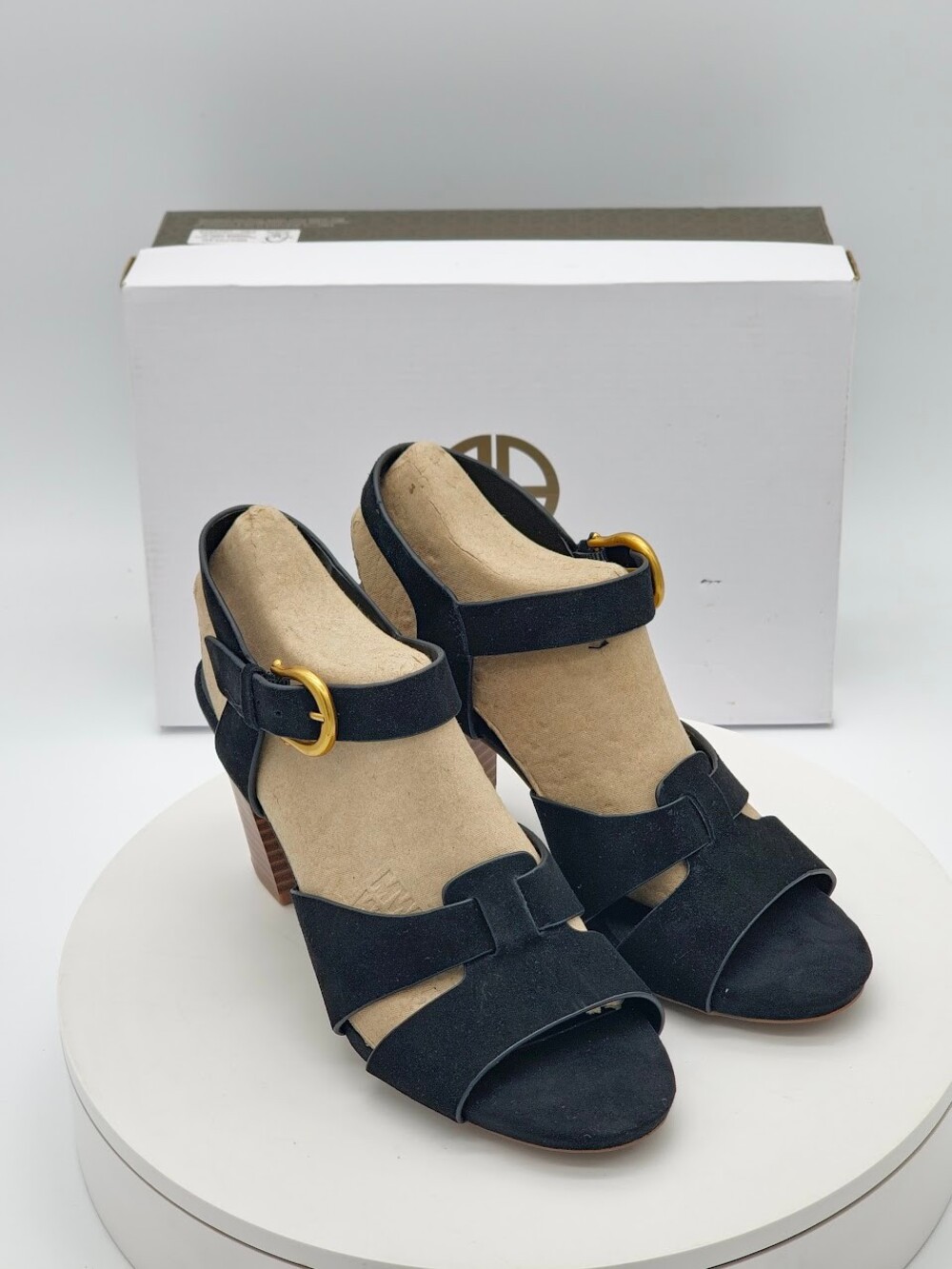 Giani Bernini Angeluna Black Suede Sandals Women’s Size 7 M Block Heel NEW